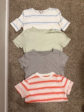 Women’s Striped Tees Bundle – Powder Blue, Light Green, Black, Coral